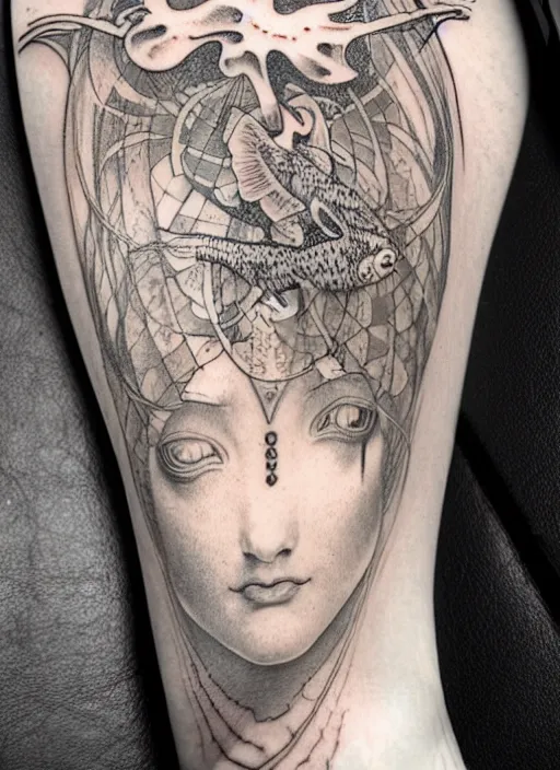 prompthunt tattoo design of a beautiful girl warrior under a tiger head hyper  realistic realism tattoo by eliot kohek beautiful eyes realistic face  black and white white background