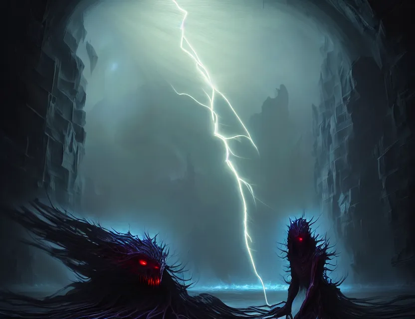 Prompt: a dark entity emerges from the portal, a beautiful digital painting by wlop, volumetric lightning, intricate details, ultra realistic, by art germ, by gerald brom, fantasypunk, deep colors, amazing d & d art, trending cgsociety, artstation, sharp