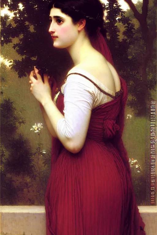 Image similar to lady in thought by auguste toulmouche and bouguereau,