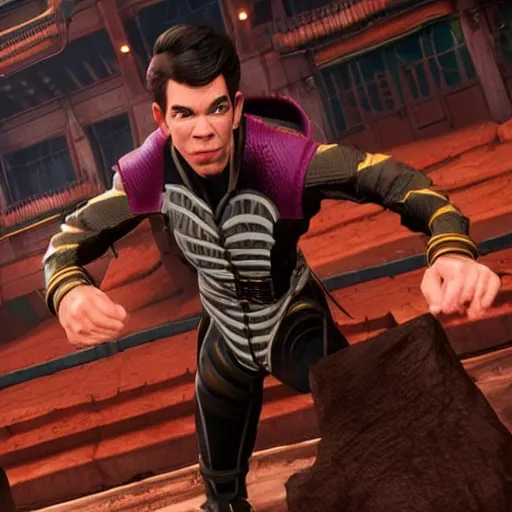 Image similar to John Mulaney rendered in Mortal Kombat 11 in a fight pose