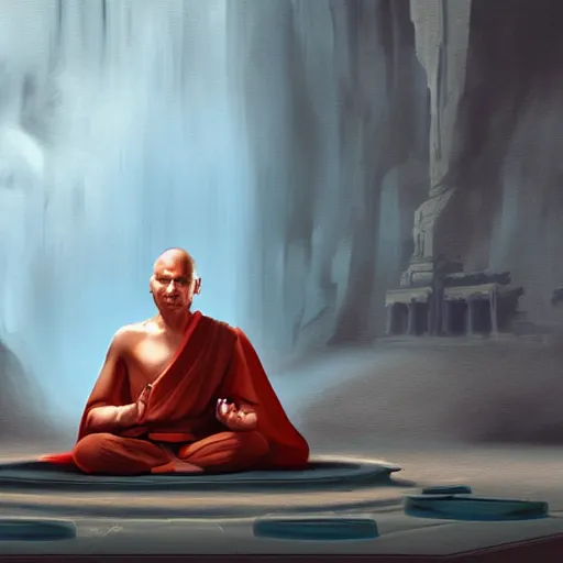 Prompt: a jedi master meditating levitating in an ancient sith temple, digital painting, hyperrealistic concept art