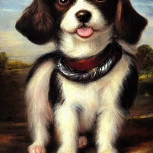 Image similar to painting of cute dog, full size, in style of peter paul rubens, photorealistic