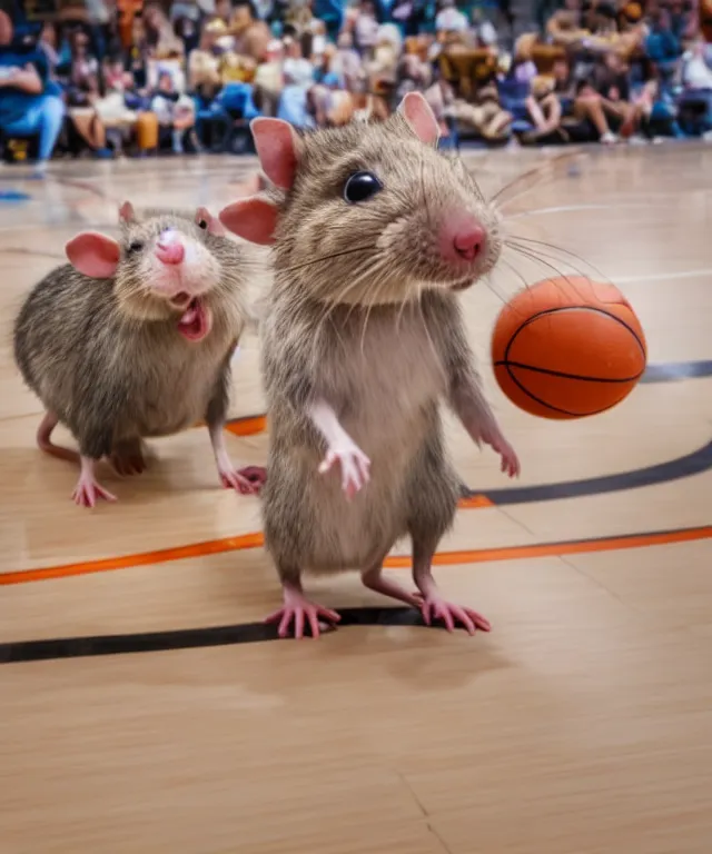 Image similar to high quality presentation photo of cute anthropomorphic rats playing basketball with cheese, photography 4k f1.8 anamorphic bokeh 4k Canon Nikon