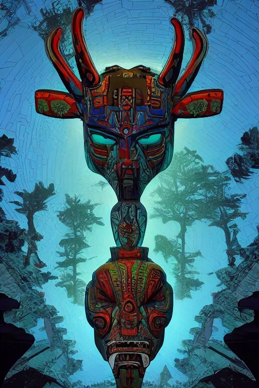Image similar to totem tribal vodoo mask feather gemstone global illumination ray tracing hdr that looks like it is from borderlands and by feng zhu and loish and laurie greasley, victo ngai, andreas rocha, john harris