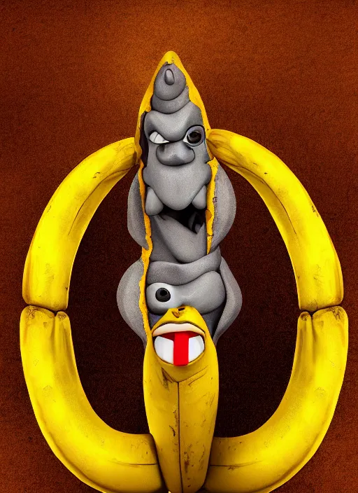 Image similar to character portrait of an angry banana pointing at the camera, digital art, 4k