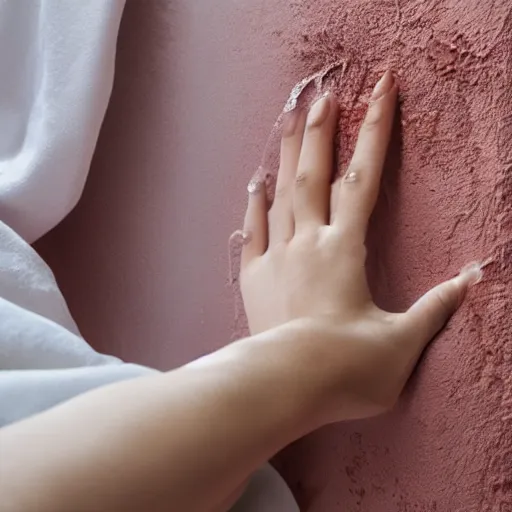 Prompt: close - up on the air - conditioning with water running on the white sheets of a girl's bed, hand of a teenager girl, ablurred, depth of field, unframed, by neo rauch, 8 k hyper realistic detailed cinematic still