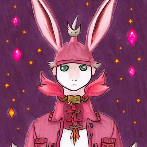 Image similar to pink jackalope mage, dnd, colorful, autumn, detailed, magic, fantasy, bunny, antlers, cute, cool, guy