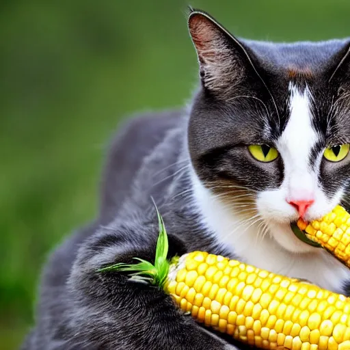 Image similar to a random cat eating a corn