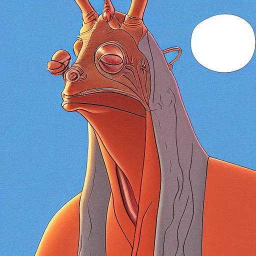 Image similar to jar jar binks retro minimalist portrait by jean giraud, moebius starwatcher comic, 8 k