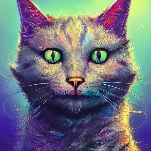 Prompt: cute cat colorful, fantasy, intricate, highly detailed, digital painting, HQ, trending on artstation, illustration, style of Stanley Artgerm and Greg Rutkowski and Dan Mumford