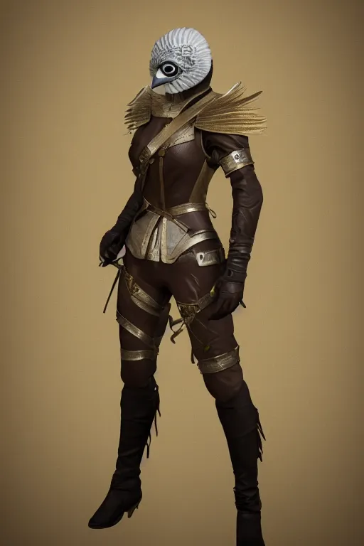 Image similar to female adventurer in tight full - body canary color gambeson leather armor of italian design with diamond pattern and a white porcelain crow mask, trending in artstation, establishing shot