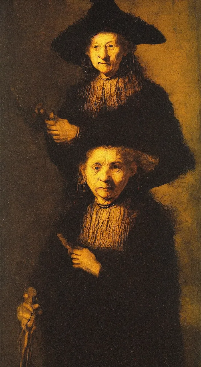 Prompt: portrait of a witch by rembrandt