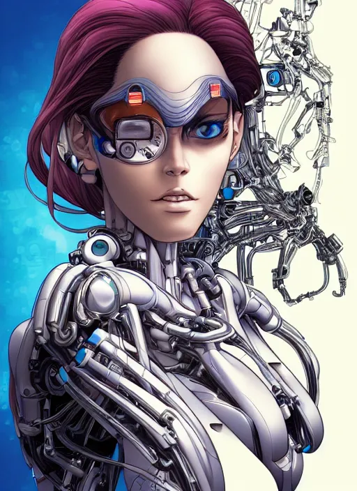 Prompt: portrait of a beautiful cyborg woman by Yukito Kishiro, biomechanical, hyper detailled, trending on artstation