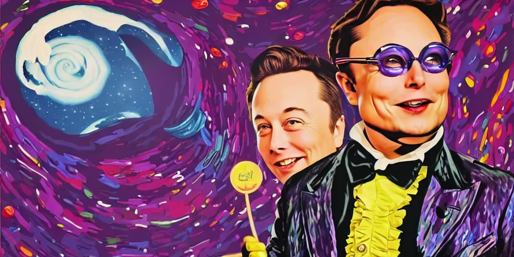 Image similar to Elon Musk as Willy Wonka, created by Jeremiah Ketner