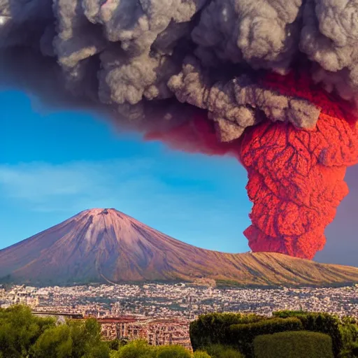 Prompt: hyperrealistic 8K resolution volcanic eruption of Mt Vesuvius overlooking the City of Pompeii