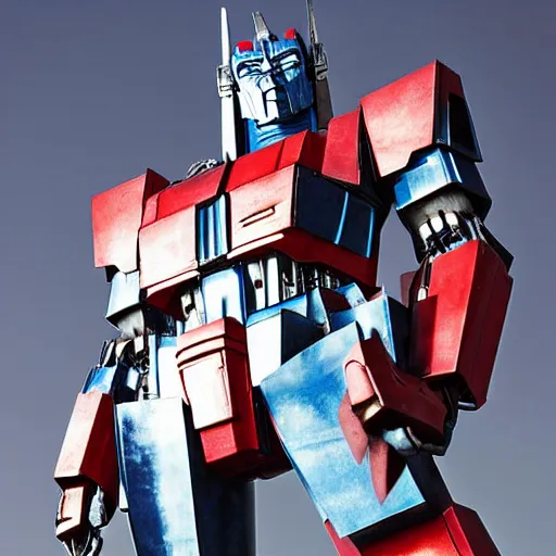 Image similar to optimus prime as a marble statue, highly detailed photograph