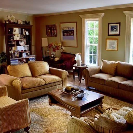 Prompt: a typical American living room from 2005