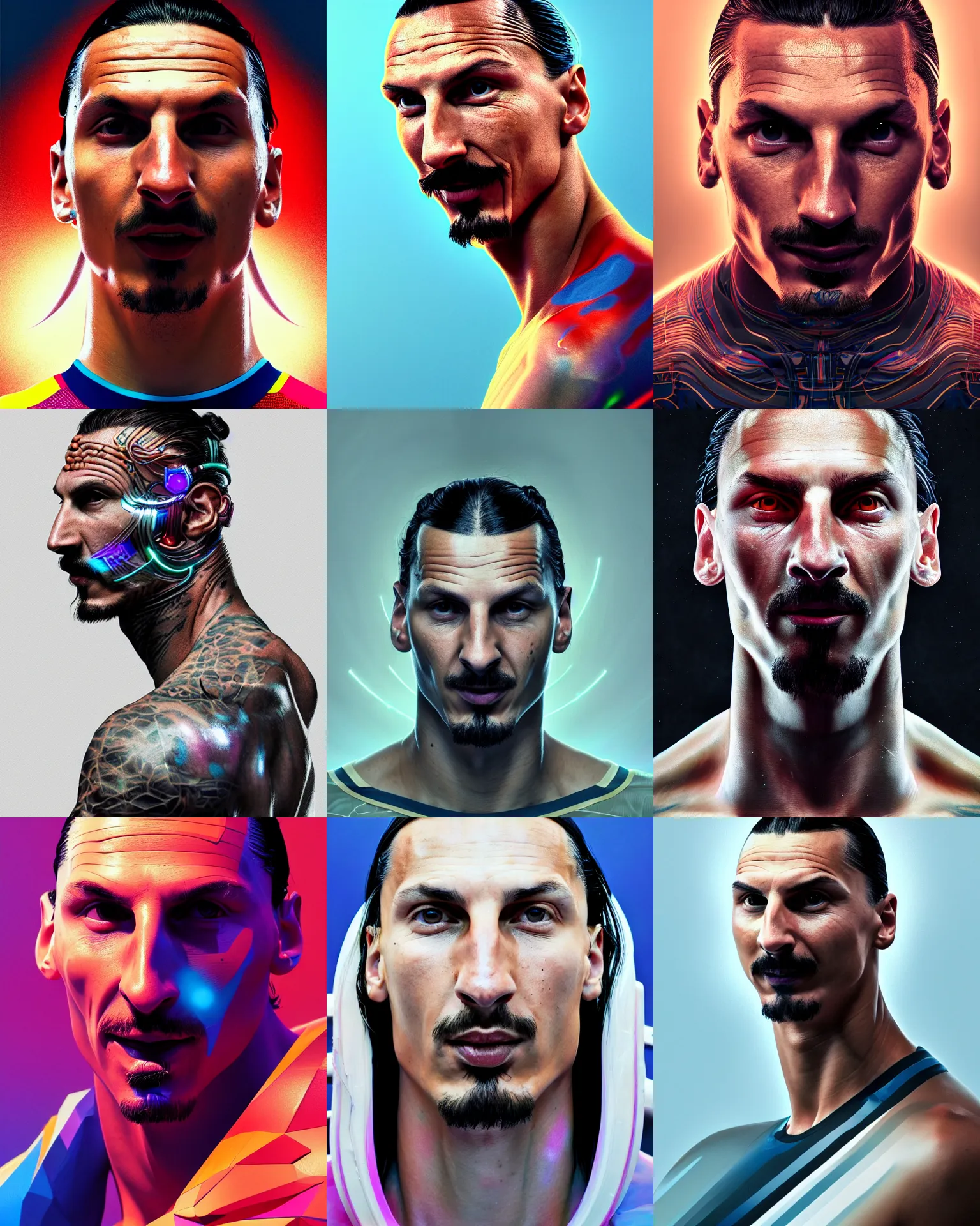 Prompt: portrait of Zlatan Ibrahimovic as a cyborg. intricate abstract. intricate artwork. by Tooth Wu, wlop, beeple, dan mumford. octane render, trending on artstation, greg rutkowski very coherent symmetrical artwork. cinematic, hyper realism, high detail, octane render, 8k, iridescent accents