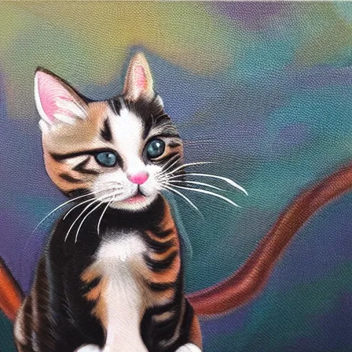 Image similar to highly realistic painting of a little cat alone on a big stage in grand theatre