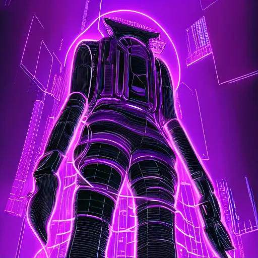 Prompt: Giant Purple Amethyst in cyberpunk neon Tokyo in style of Tsutomu Nihei. Cyberpunk, vertical symmetry, 8K, Highly Detailed, Intricate.