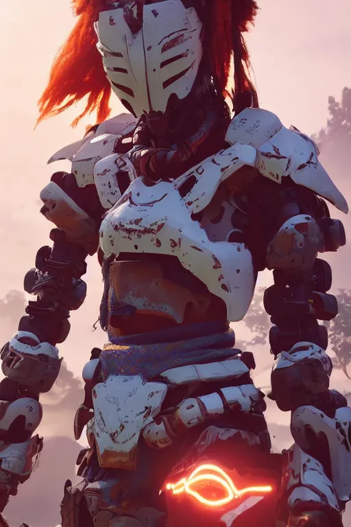 Image similar to combination suit armor aloy horizon forbidden west horizon zero dawn robot ninja mask helmet backpack tribal, aesthetic octane render, 8 k hd resolution, by ilya kuvshinov and cushart krentz and gilleard james radiating a glowing aura cgi rtx 2 0 2 2