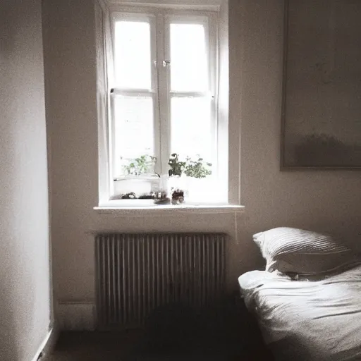 Image similar to Beautiful cameraphone, soft liminal foggy Photograph inside an estate-flat's room