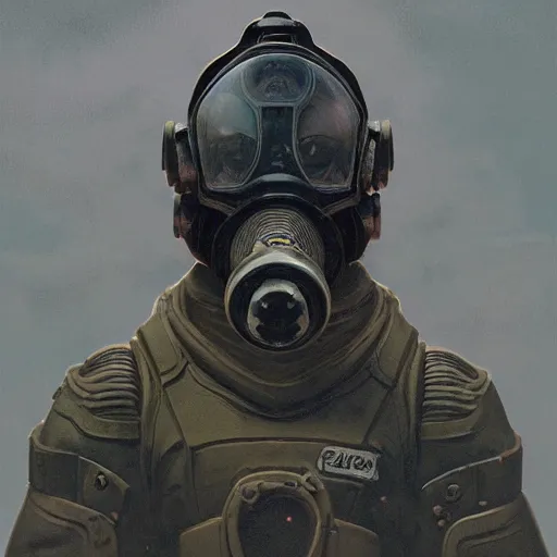 Image similar to power armor gasmask black armor, anthropomorphic shiba inu, shiba inu face, stuning 3 d render, masterpiece, glowing black aura, foggy dark graveyard, by donato giancola and greg rutkowski and wayne barlow and zdzisław beksinski, realistic face