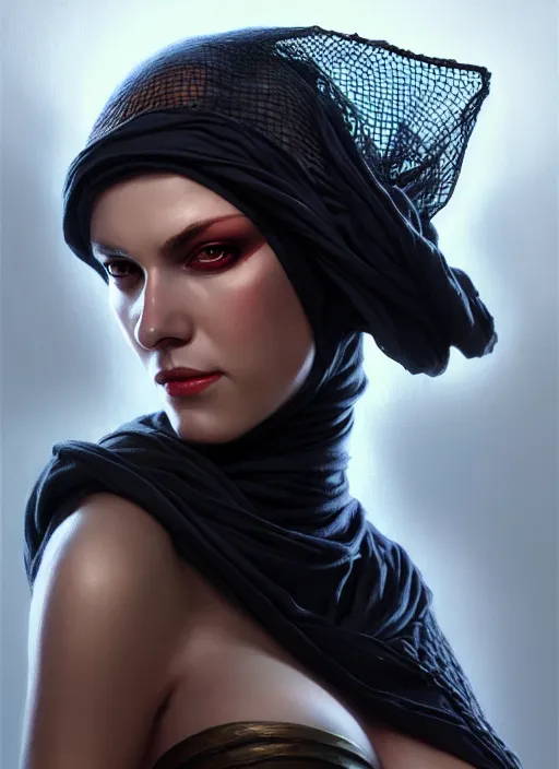 Image similar to a _ fantasy _ style _ portrait _ painting _ of widow black net bonnet, oil _ painting _ unreal _ 5 _ daz. _ rpg _ portrait _ extremely _ detailed _ artgerm _ greg _ rutkowski _ greg