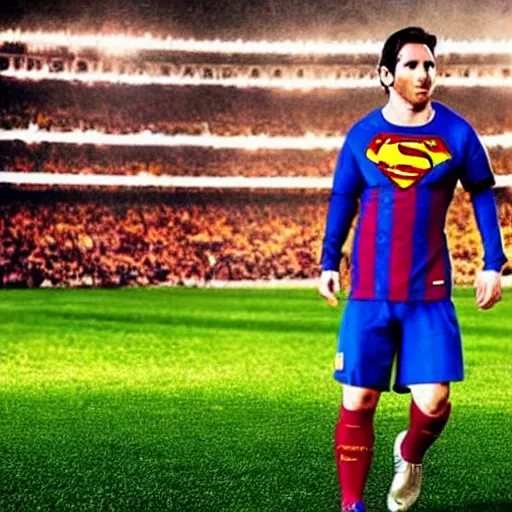 Prompt: a still of Messi as Superman