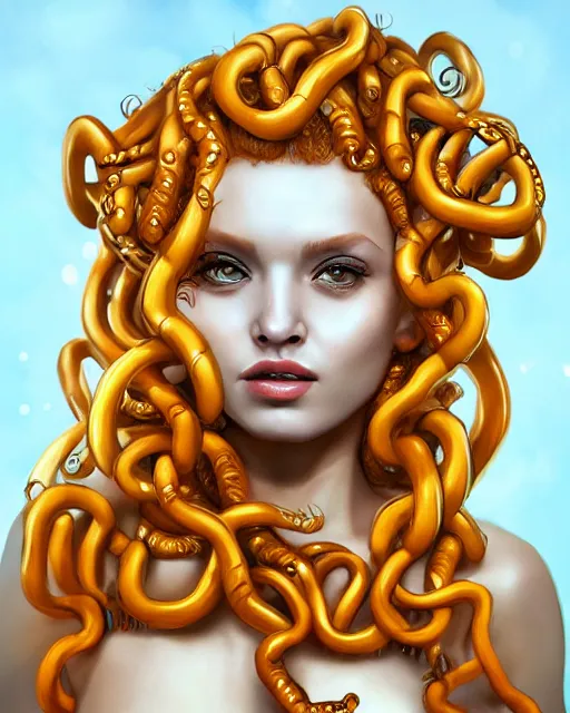 Image similar to beautiful medusa as honey, made of honey, wearing honey - themed miniskirt, award winning creature portrait photography, extremely detailed, artstation, 8 k, sensual lighting, incredible art, wlop, artgerm, backlit, rim lighting, hi - fructose