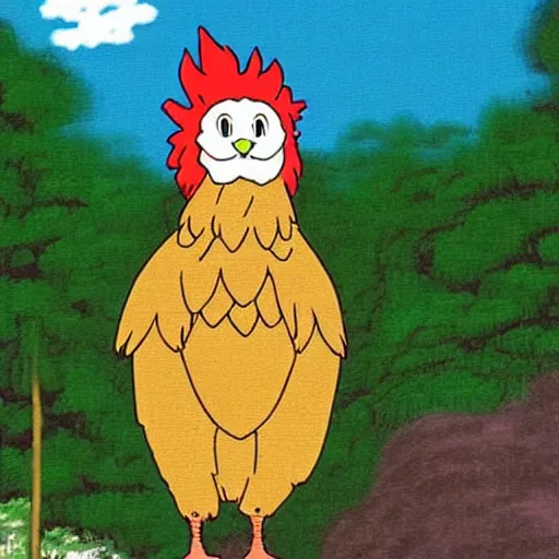 Prompt: very wise chicken by studio ghibli and bob ross