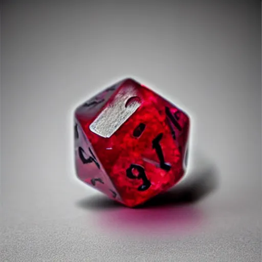 Prompt: d 2 0 covered in blood, realistic photography, high detailed