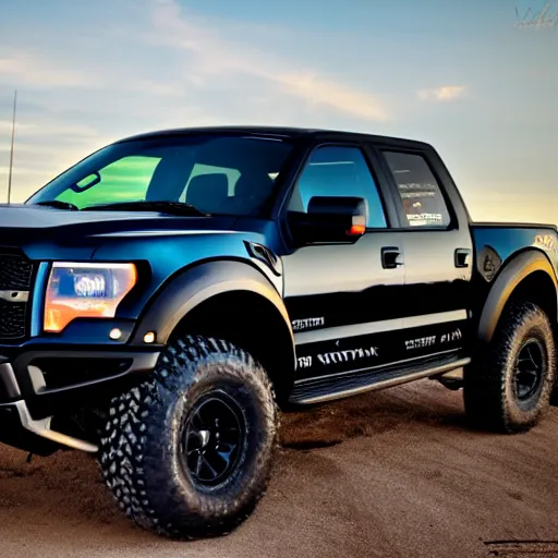 Image similar to a black ford raptor in lancaster park alberta at sunset