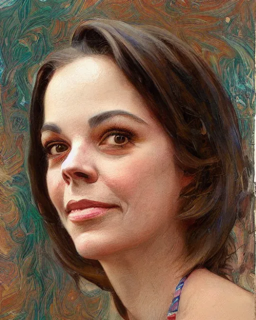 Prompt: portrait of a Natalie Wood by Mandy Jurgens and Richard Schmid and chuck close and mucha