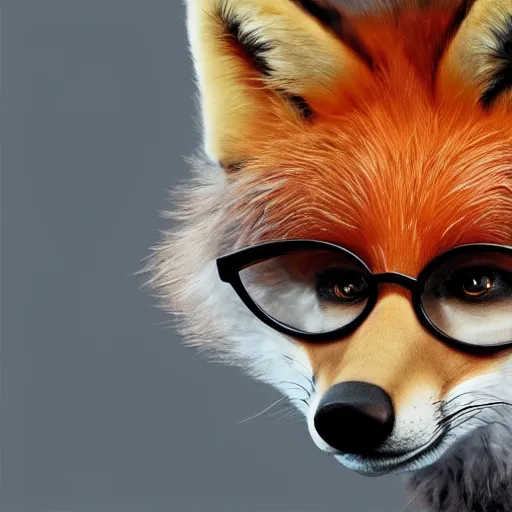Prompt: hyperrealistic mixed media image of fun, fluffy fox with metal round glasses, stunning 3 d render inspired art by greg rutkowski and xiang duan, perfect facial symmetry, realistic, highly detailed attributes and atmosphere, dim volumetric cinematic lighting, 8 k octane detailed render, post - processing, masterpiece,
