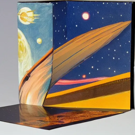 Prompt: Liminal space in outer space Pop-up book, by Edward Hopper!!!