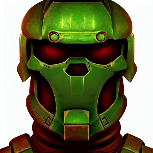 Image similar to portrait of doomguy from game doom, highly detailed, 8 k render centered, digital painting