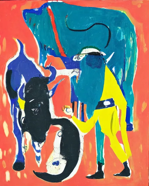 Image similar to the matador and the Bull, painting by Daniel richter