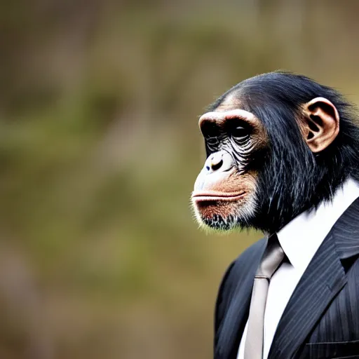 Image similar to chimpanzee wearing a suit and tie, ready for a meeting