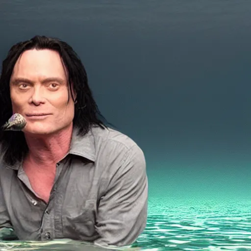 Prompt: tommy wiseau making a movie underwater