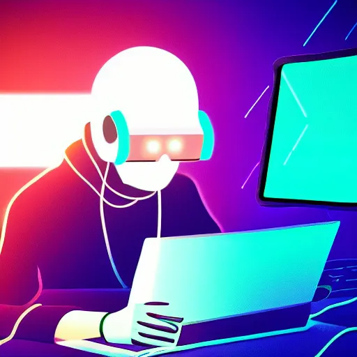 Image similar to close up portrait of cyber hacker plugged into computer, neon lights, pixel art