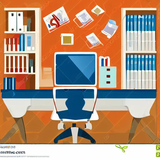 Prompt: modern office, vintage vector illustration