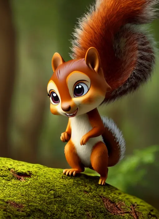 Prompt: squirrel as nendoroid walking in the woods in the croods movie style, anime, disney, pixar, 8 k, hd, dof, kodak film, volumetric lighting, subsurface scattering, photorealistic, octane render, details