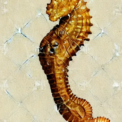 Prompt: norman rockwell digital art of a natural beautiful high-tech seahorse isolated on white background, but as a photograph, natural photorealistic award winning, national geographic