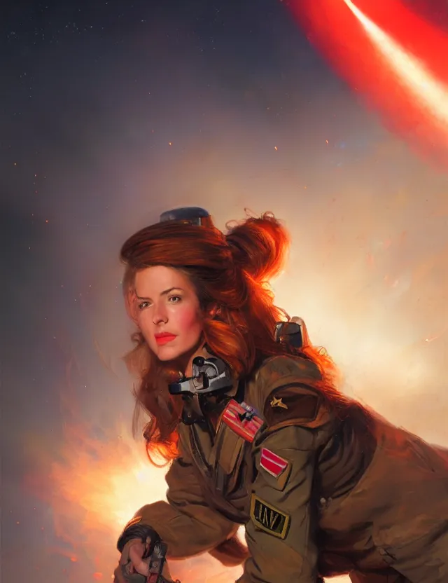 Image similar to a brown - haired woman in a military uniform hovering in the air glowing with red light and crackling energy, by frank fazetta and peter mohrbacher, trending on artstation, digital art, 4 k resolution, detailed, high quality, sharp focus, hq artwork, coherent, insane detail, concept art, character concept, character full body portrait