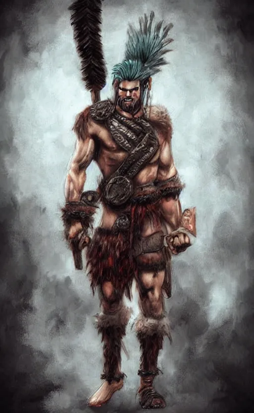 Image similar to muscular barbarian with a mohawk hairstyle, fantasy art