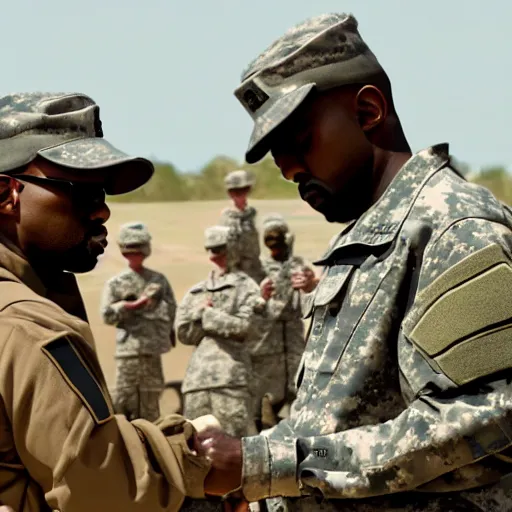 Prompt: kanye west as a us army soldier, cinematic lighting, photorealistic