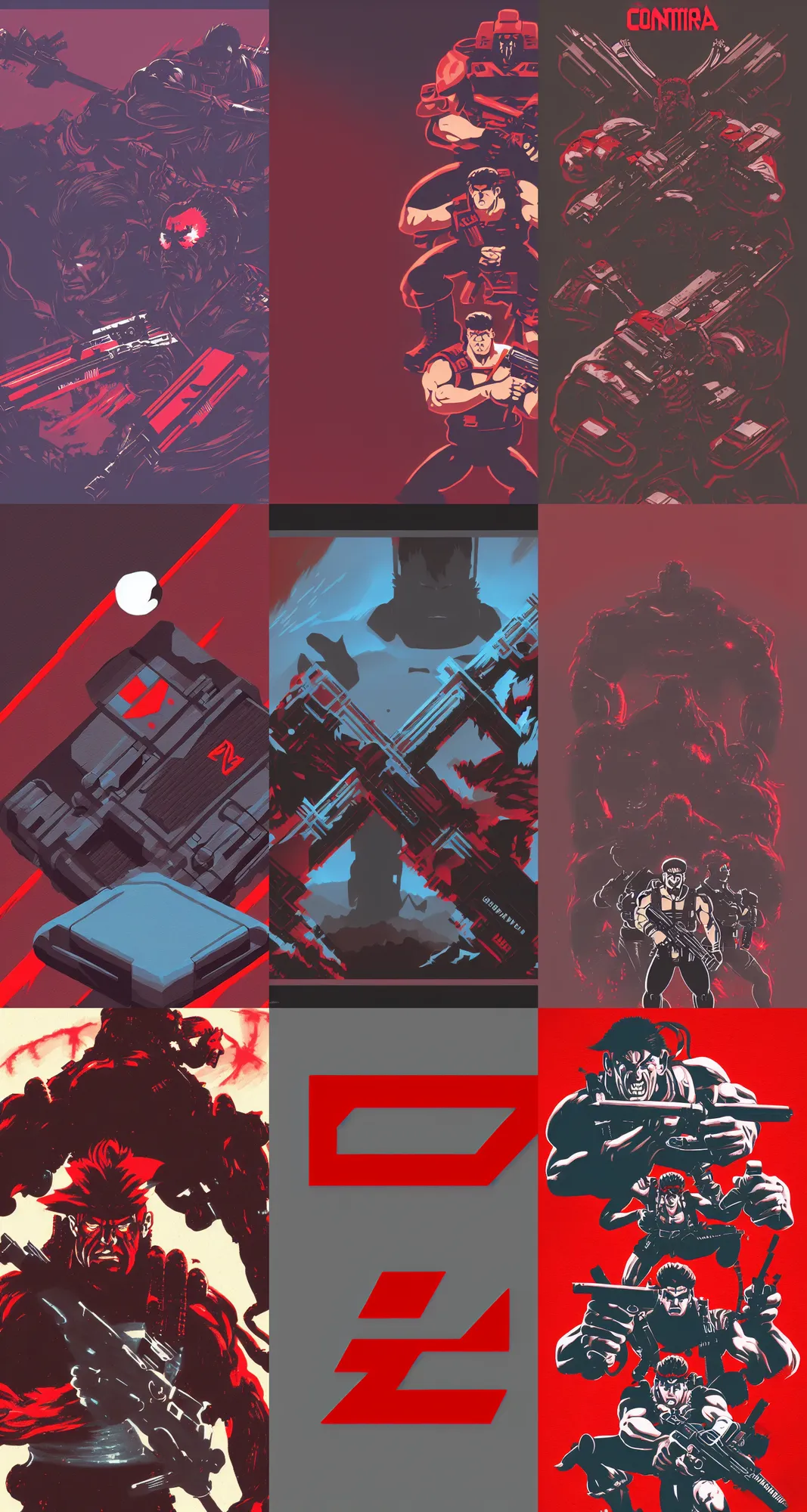 Prompt: contra, nes, konami, concept art, wallpaper, desktop background, minimalist, behance, artstation, deviantart