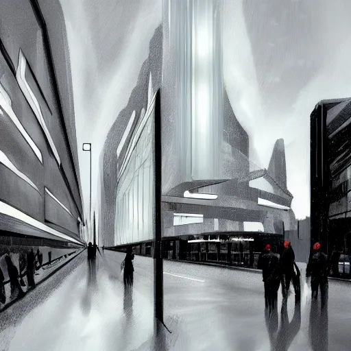 Image similar to dark city bus stop, by zaha hadid, architectural photo, very detailed,ArtStation