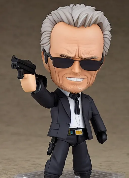 Image similar to clint eastwood, a nendoroid of clint eastwood is dirty harry figurine, realistic face, detailed product photo